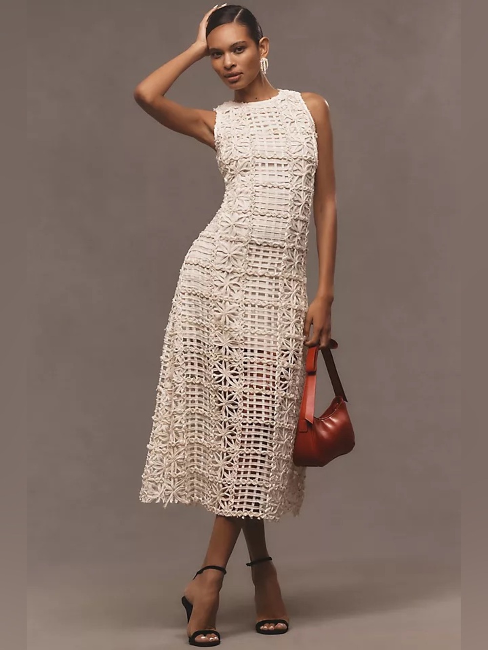 NWT Endless Rose Antropologie Ivory Textured Sleeveless Maxi Dress Size L